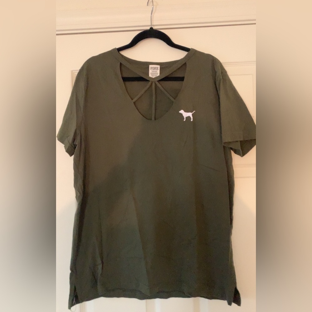 PINK by Victoria Secret olive shirt size Large .